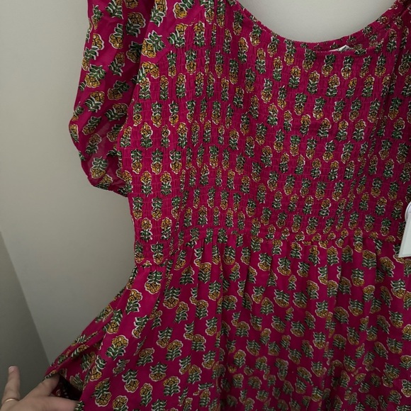 LEA 100% Cotton Plus Size Pink Floral Puff Sleeve Tiered Smocked Maxi Dress - Picture 6 of 12